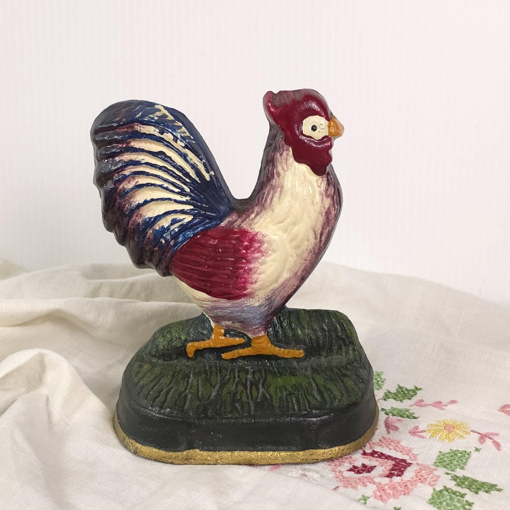 Vintage Cast Iron Rooster Doorstop Farmhouse Country Decor